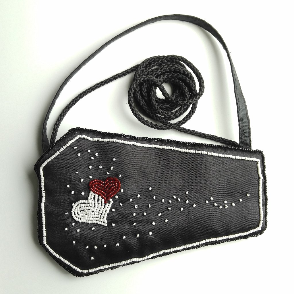 Black Satin Beaded Mini Coffin Crossbody Purse